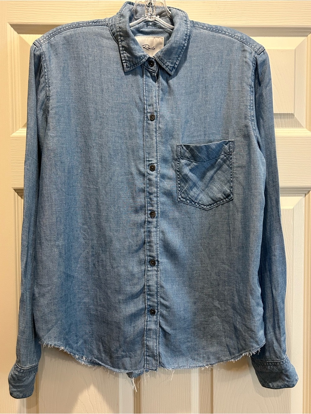 Rails Light Blue Denim Button-Down Shirt with Raw Hem